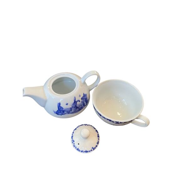 BEATRIX POTTER Peter Rabbit Teapot Teacup Set Blue French Country Easter 2024 - Picture 3 of 8